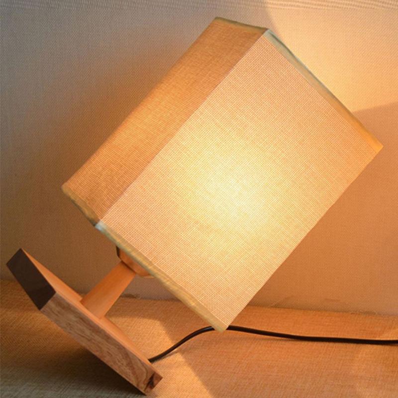 Tischleuchte LED Massivholz Stabiler Sockel Moderner Lampenschirm Nachtlampe für Hotel Schlafzimmer Druckschalter mit LED-Lampe