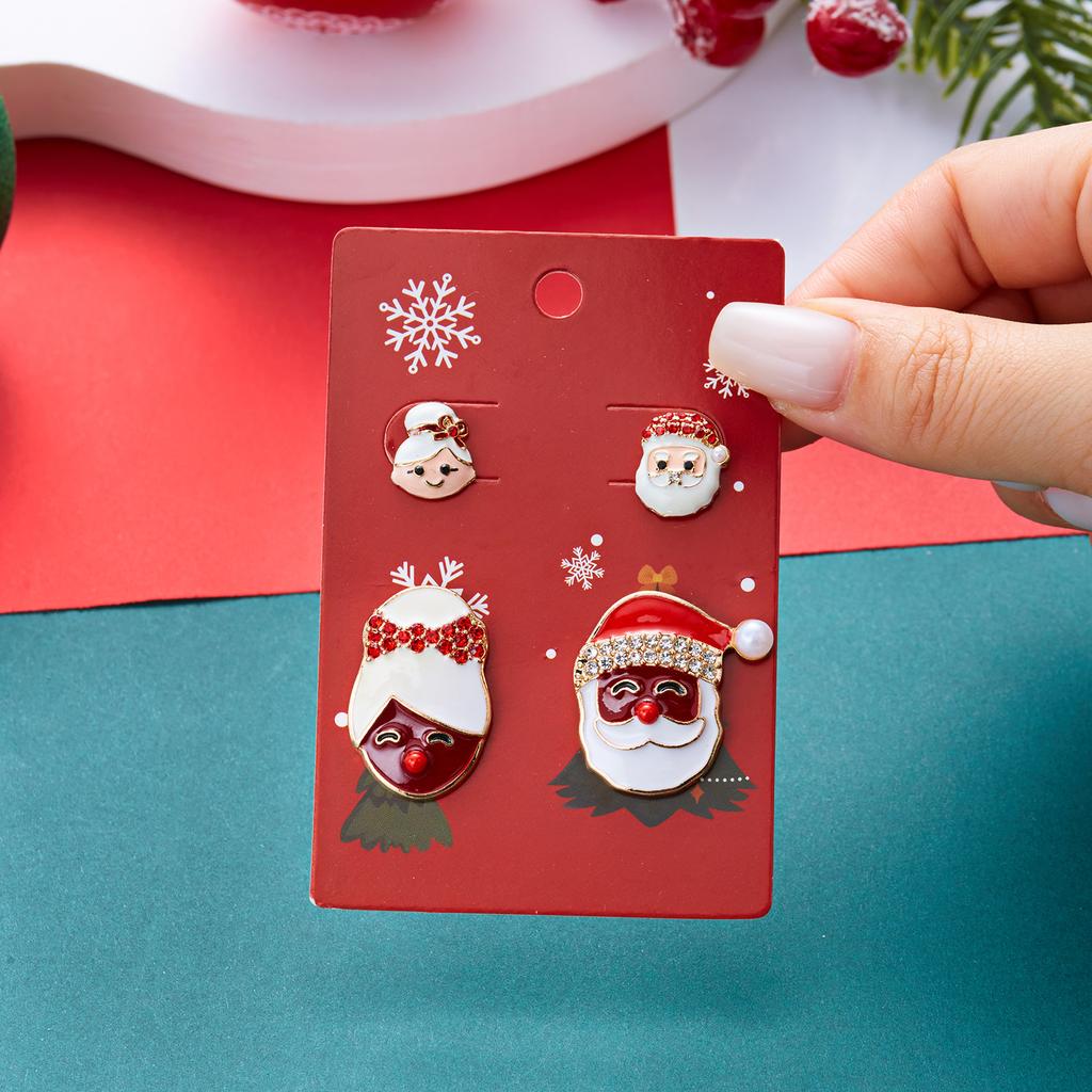 Joyful Christmas Santa Reindeer Gingerbread Stud Earring Set for Women Merry Holiday Rhinestone Earrings Festive Accessories