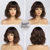 Synthetic Golden Brown Black Hair with Bangs Bob Short Curly Wavy Wig Women Heat Resistant Fiber Hair for Women Girls
