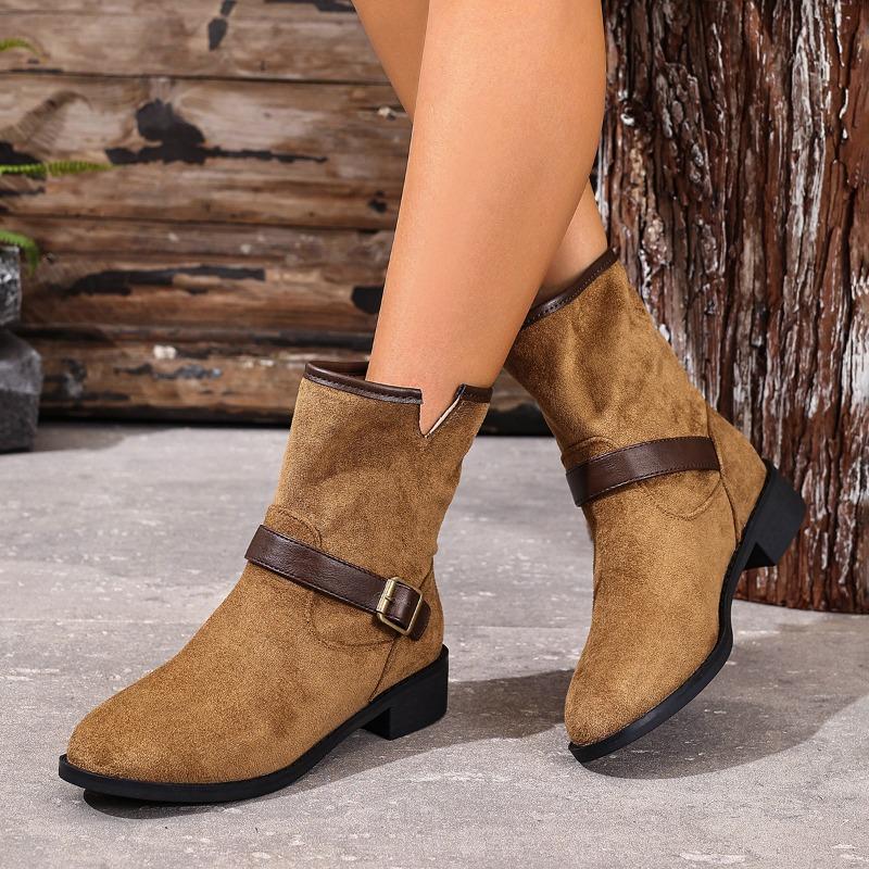 Fashion Mid Heels Women Ankle Boots 2025 Designer Suede Shoes Fashion Buckle Casual Winter Short Boots New Trends Pumps Zapatos Mujer