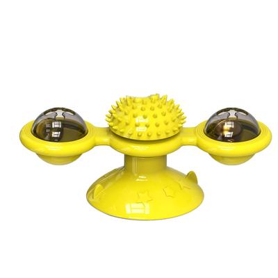 Windmill Cat Toy Rotating Interactive Multifunctional Kitten Comb Toy for Wall Door Yellow