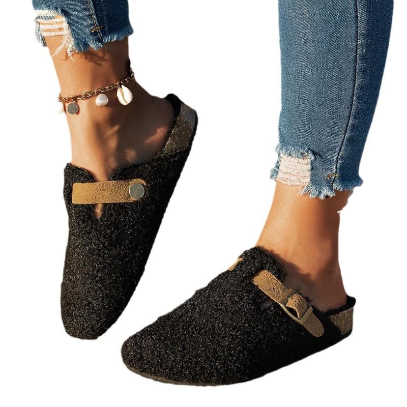 Módní dámské pantofle Mules Kožešinové dámské boty Zimní Nové S přezkou Baleríny Platforma Chůze Plyšové Dámské Nazouváky Ležérní Teplé Vnitřní Kozačky Dámské