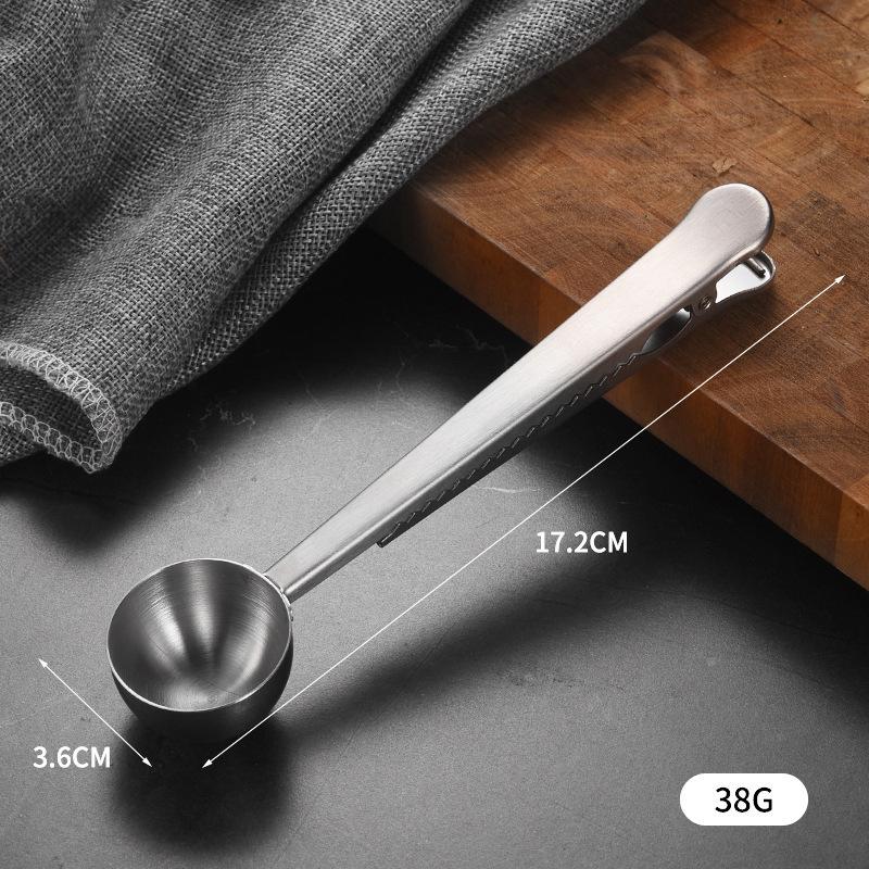 Stainless Steel Multi-Purpose Coffee Spoon with Clip - Measuring, Stirring, and Sealing.