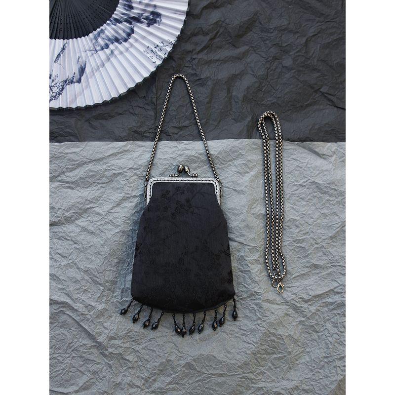 

Rainbow Jun Original Retro Handbag Black mobile phone bag (long chain + short chain)