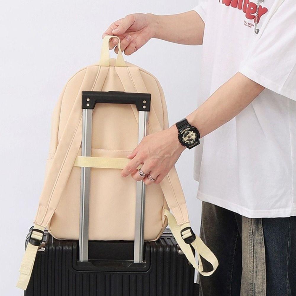 Solid Color Nylon Backpack Large Capacity Korean Style School Bag Rear Plug-in Box Design Travel Backpack for Adults Student