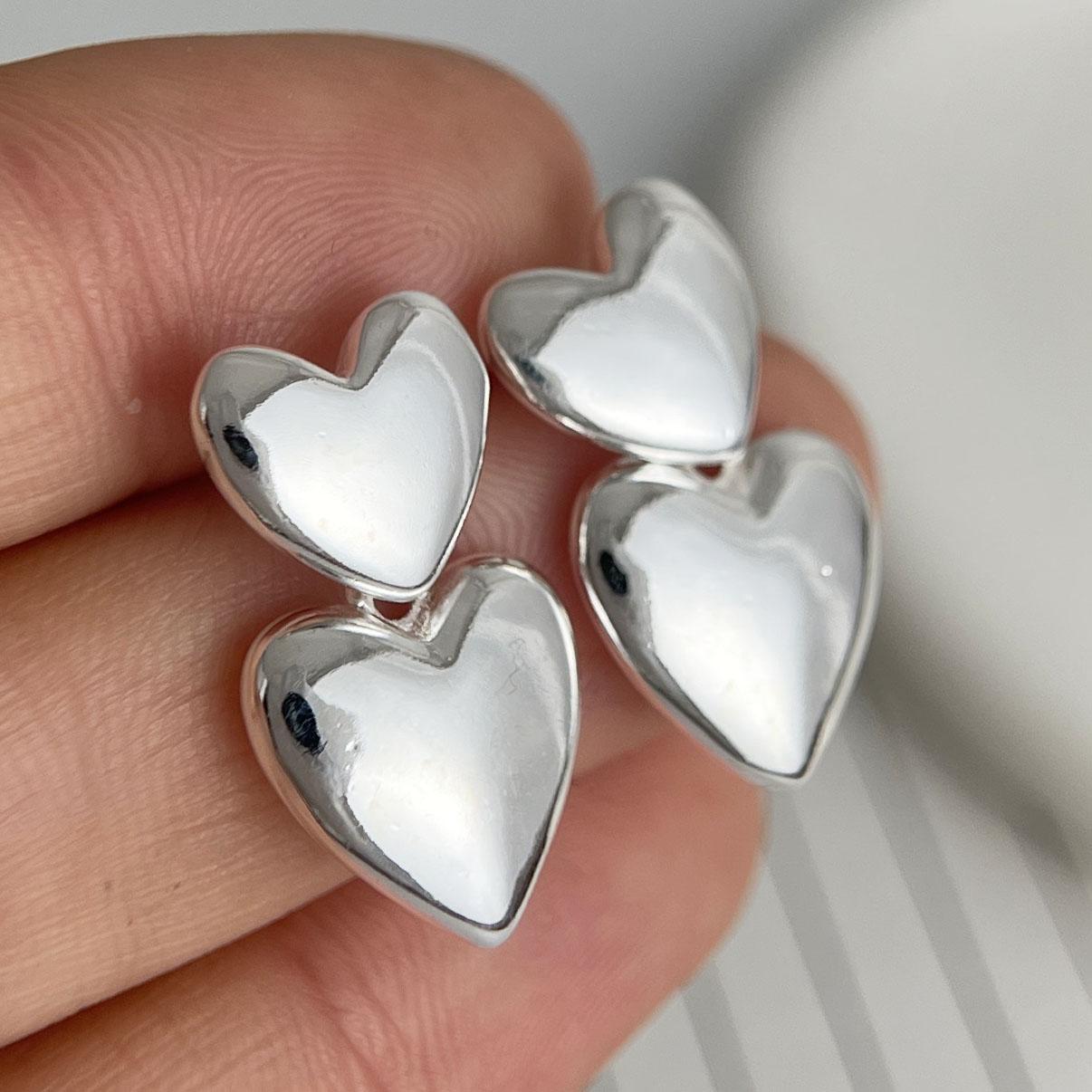 

925 Sterling Silver Earrings For Women Trendy Double Heart Earring Jewelry Prevent Allergy Party Accessories Gift