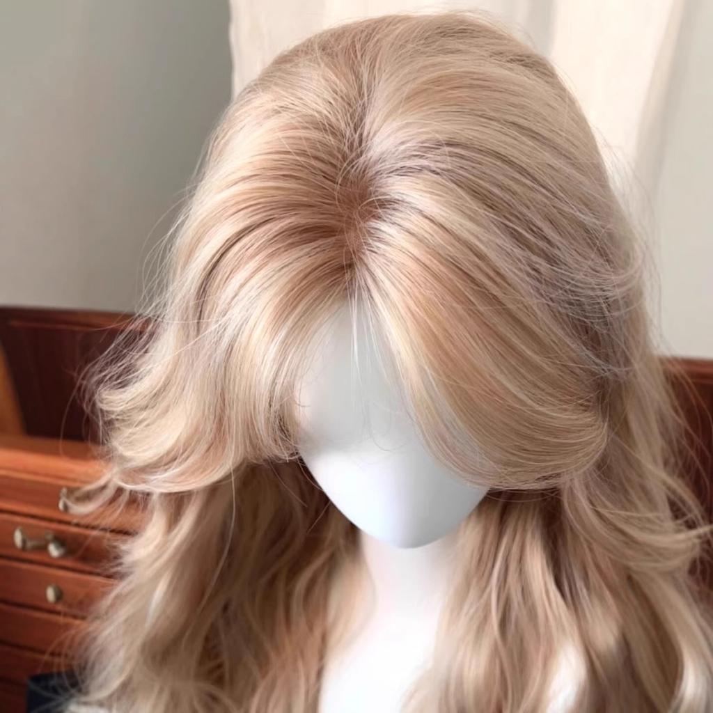 Natural-Looking Golden Long Loose Wave Wig-Heat-Resistant Synthetic Fiber with Realistic Hairline for Daily,Party&Cosplay