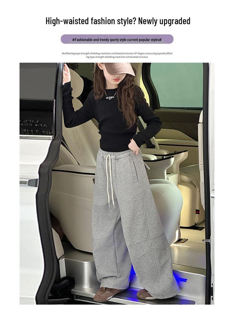 2025 Girls' Fleece Sweatpants: Spring & Autumn Casual Sports Style