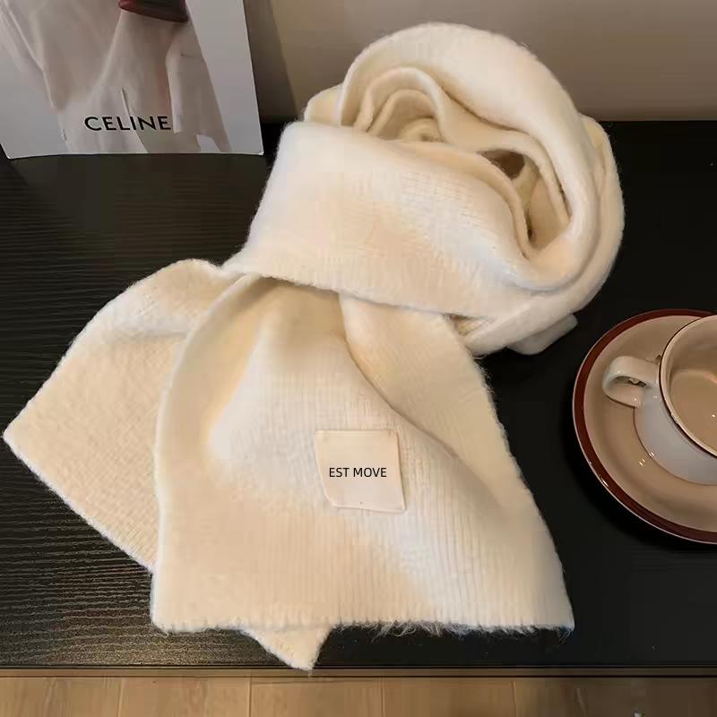 Knitted Scarf Women's Autumn and Winter Plush Scarf Korean Atmosphere New Thickened Warm Cross Wool Scarf