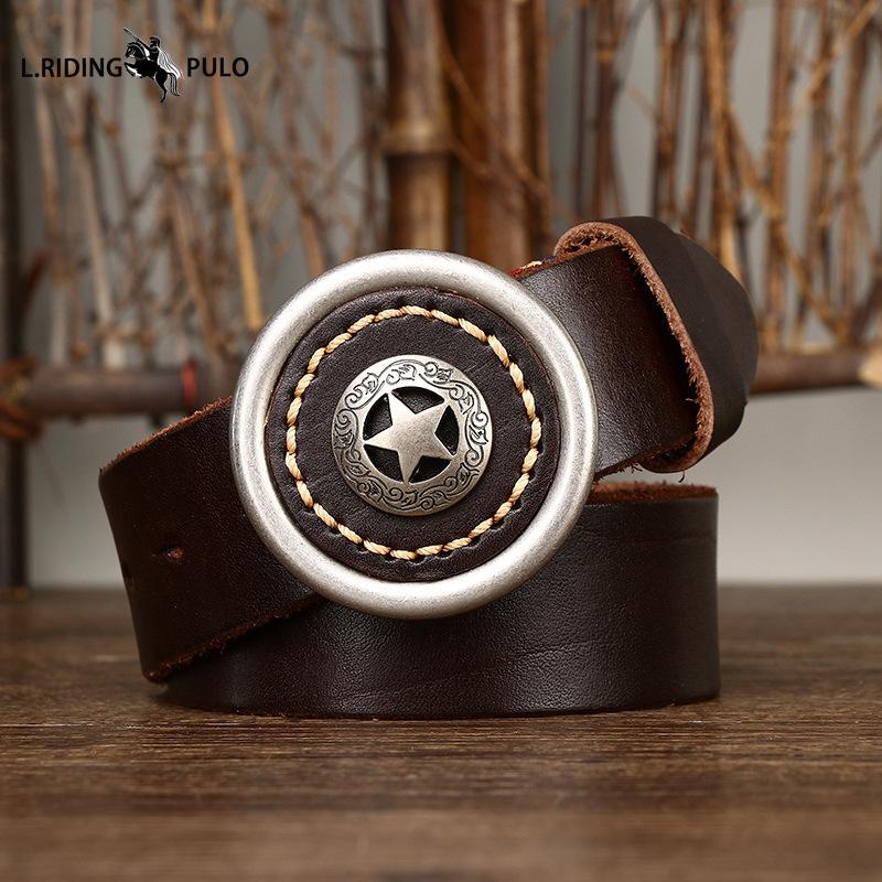 Personality Trend Thickened Genuine Leather Cowhide Smooth Buckle Belt Men's Belt Korean Style Retro All-match