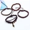 4 sztuk / zestaw Mężczyźni Faux Leather Leaf Wisiorek Wielowarstwowa pleciona bransoletka Nadgarstek