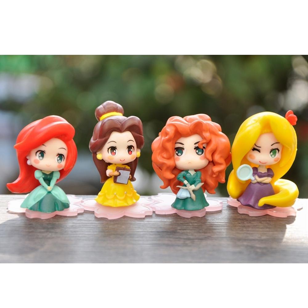 9 Pcs/Set Kawaii Q Princess 6cm Rapunzel Snow White Jasmine Mulan Ariel PVC Figurine Cake Ornaments Toys Kid Gift