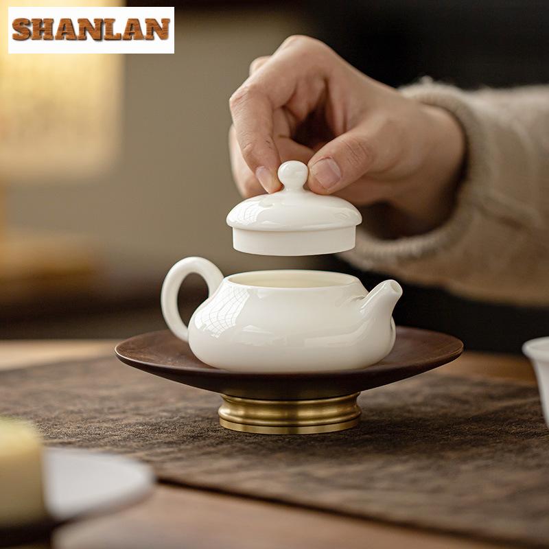 110ml Boutique Sheep Fat Jade White Porcelain Teapot Elegant Officer Hat Pot Tea Brewing Kettle with Strainer Cha Supplies Gift