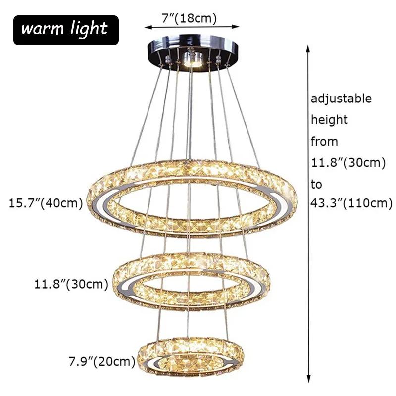 Luxusní 3-kruhové LED křišťálové závěsné světlo Severský moderní lustr Kreativní jednoduchá domácí dekorace Osvětlení stropu obývacího pokoje