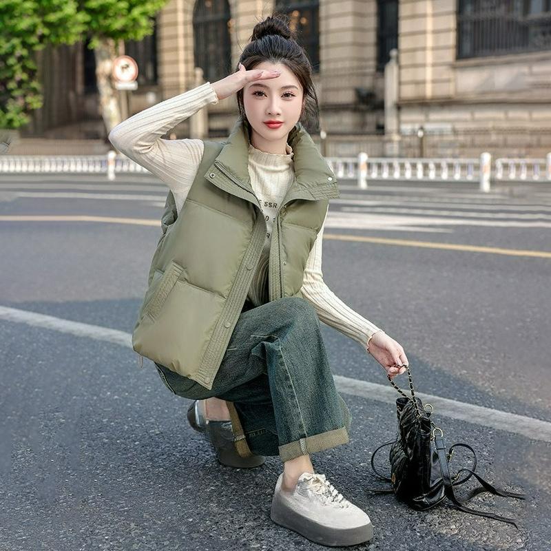 Short Vest Women's Stand-up Collar Disposable Vest Autumn and Winter Fashion Loose Cotton Waistcoat Cotton Vest