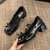 Retro Mary Jane shoes women's spring new thick heel square head bow small leather shoes with single shoes