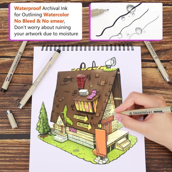 Juego de 12 rotuladores de dibujo de micropunta fina, resistentes al agua, tinta pigmentada, punta de nailon suave, a prueba de manchas.