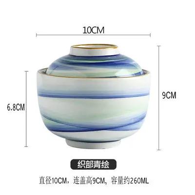 Kitchen Supplies, Ceramic Bowls, Hand-painted Blue and White Porcelain Soup Bowls, Steamed Egg Bowls with Lids, Tableware