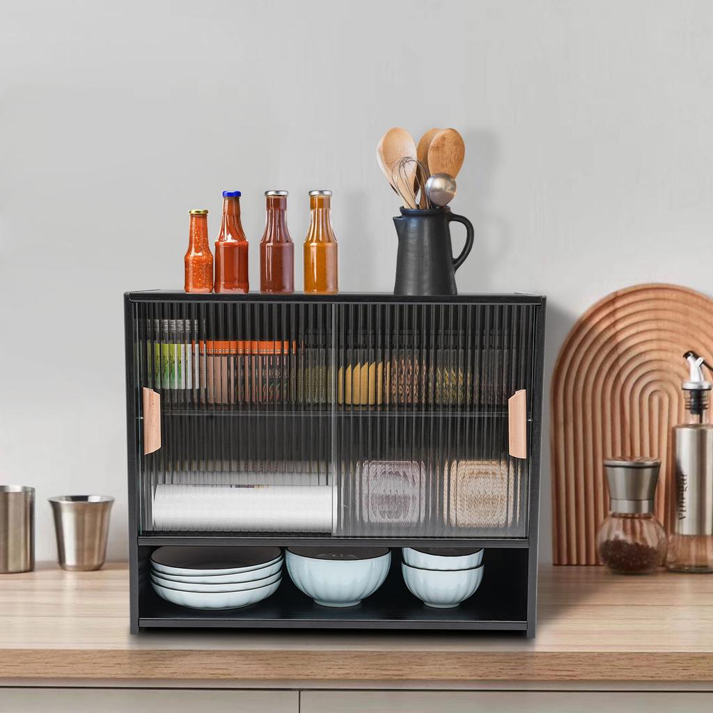 Modern Black Storage Cabinet w/ Adjustable Shelves, Freestanding Sideboard Organizer for Living Room, 55x28x46cm, Easy Assembly