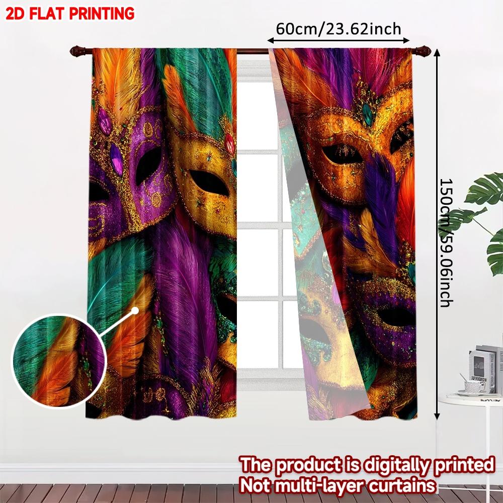 2D Flat Printing 2pcs Curtain Curtains Mardi Gras Colorful Masks(1) Digital Printed Polyester Drapes Party Decorations for