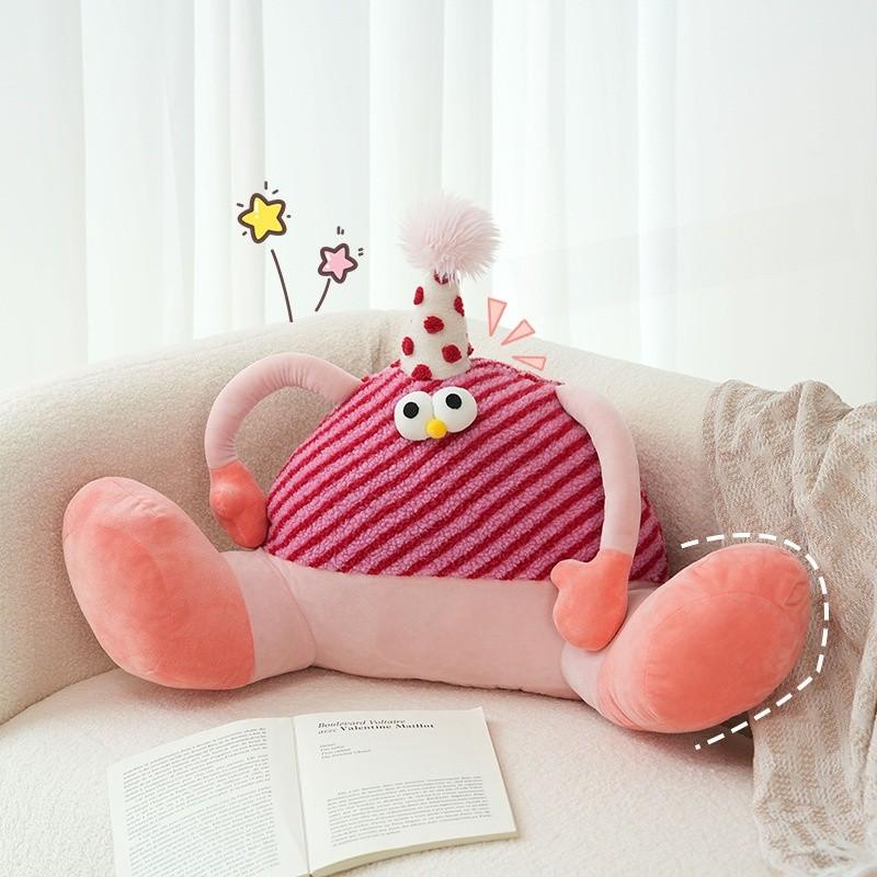 Cozy Monster Cartoon Plush Lumbar Pillow With Breathable Outer Cover For Girls Bedroom Lounge