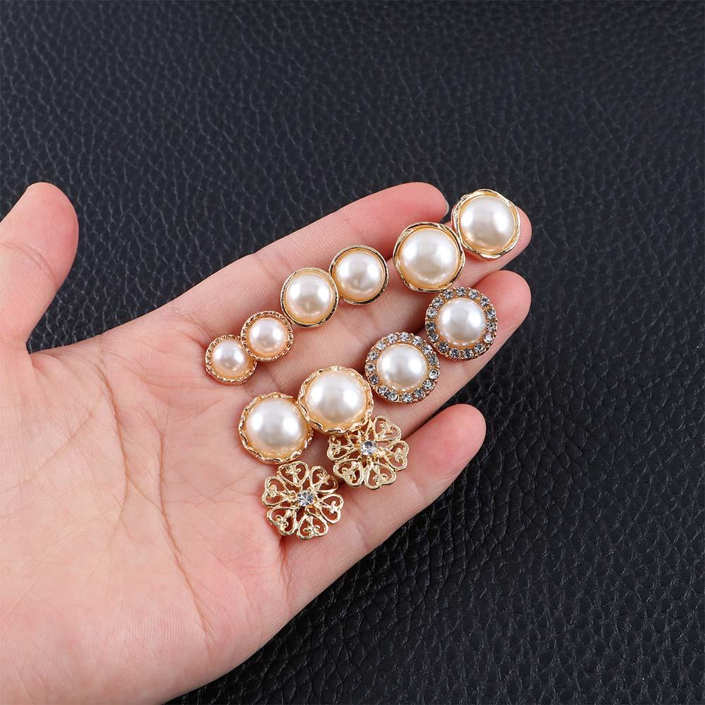 Gold Color Simulated Pearl For Women Hollow Round Accessories Jewelry Earring Sets Stud Earrings