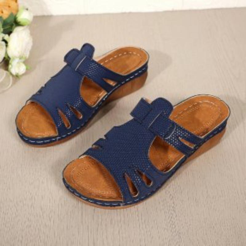 Summer New Thick-soled Wedge Slippers Women's Shoes Large-size Hollow Fish Mouth Wedge Heel Thick-soled Slippers