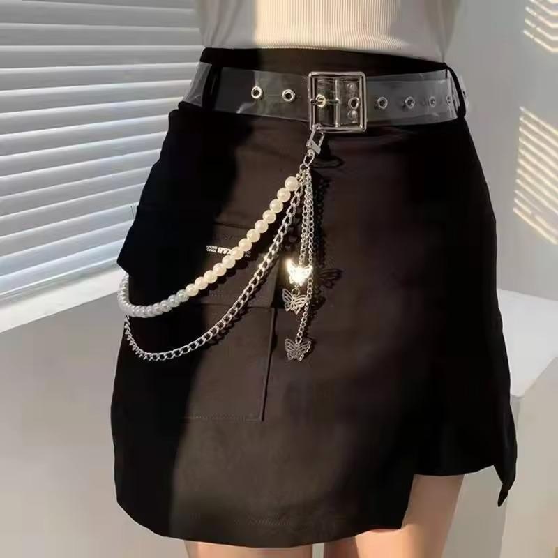 Double Layer Butterfly Pendant Pearl Alloy Pants Chain for Hip Hop Dancers Punk Girl Boy Harajuku Jeans Side Chain Bags Chain