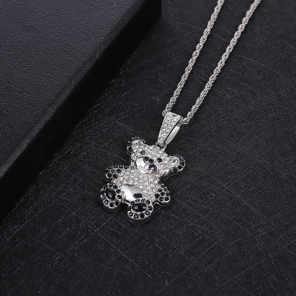 European and American Bear Pendant Animal Panda Pendant Shiny Hip-Hop Jewelry Necklace for Men and Women