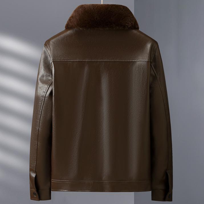 Kurtka skórzana zimowa męska futrzana, jedna swobodna, gruba, pluszowa, skórzana kurtka, ciepłe płaszcze