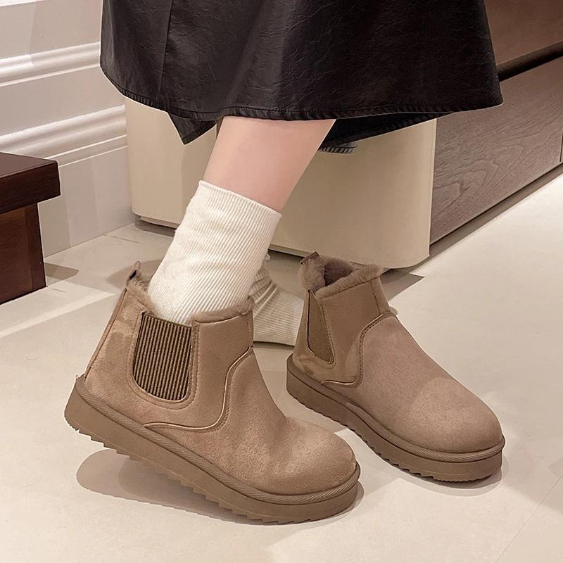 Women's Ankle Boots 2024 New Solid Color Classic Winter Slip-on Women's Casual Ankle Boots Botas Femininas Plush Warm Snow Boots