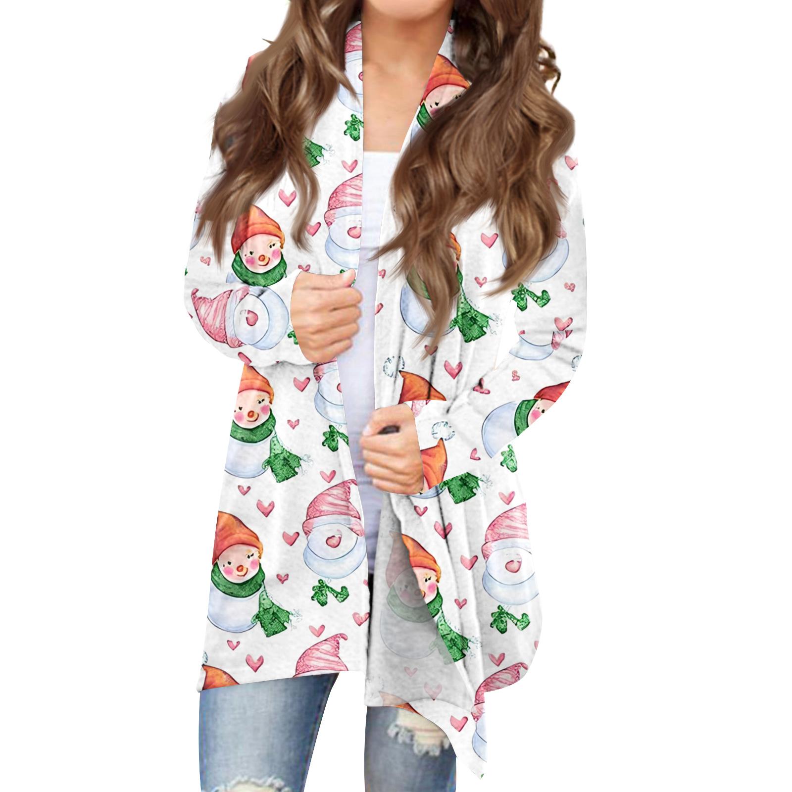 

Женский модный кардиган свободного кроя в стиле кэжуал с рождественским принтом, пальто средней длины XL белый