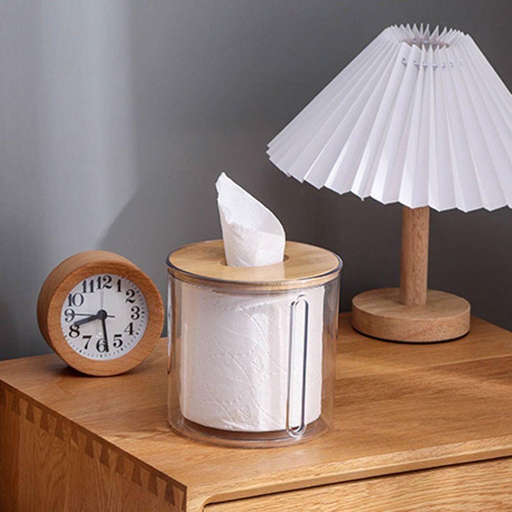 Toilet Paper Roll Storage Wooden Cover Tissue Box Simple Storage Box Round Roll Paper Tube