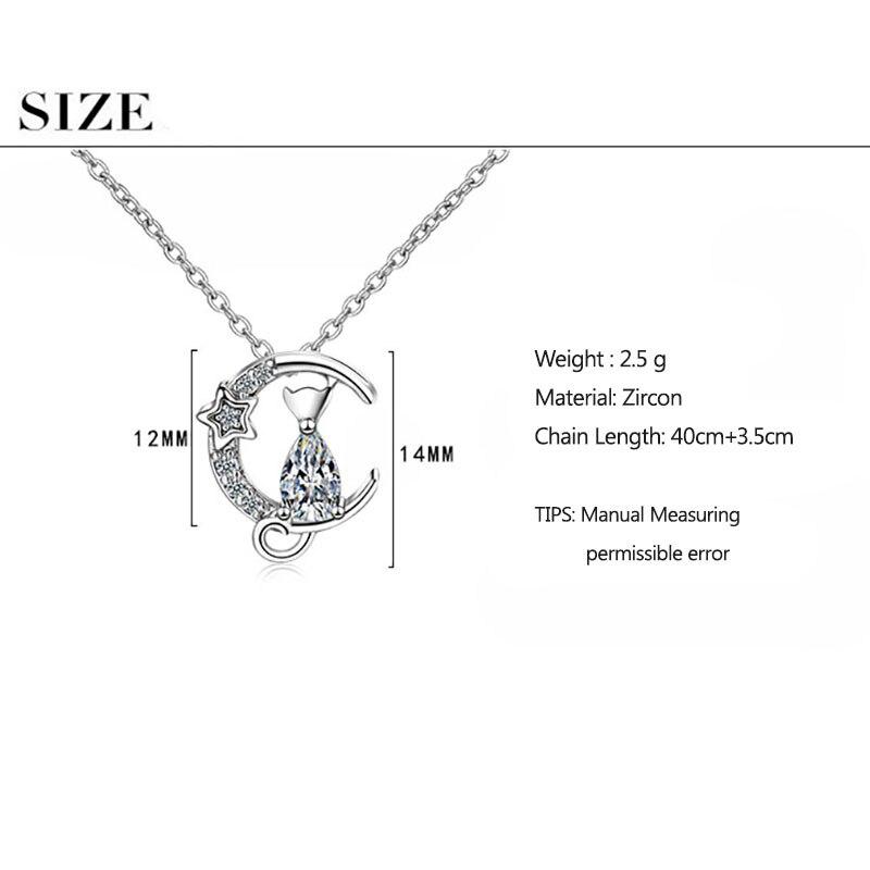 925 Sterling Silver Cute Moon Star Cat Charm Pendant Necklace Sparkling Cubic Zircon Clavicle Chain Jewelry For Women S -N521