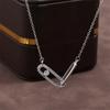 Creative Paper Clip Double Sided Square Pendant Necklace for Women Single Zircon Double Pin Geometric Necklaces Zircon Gifts