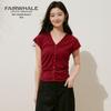 Mark Fairwhale Women's Slim Fit V-Neck Short Sleeve Knit Top