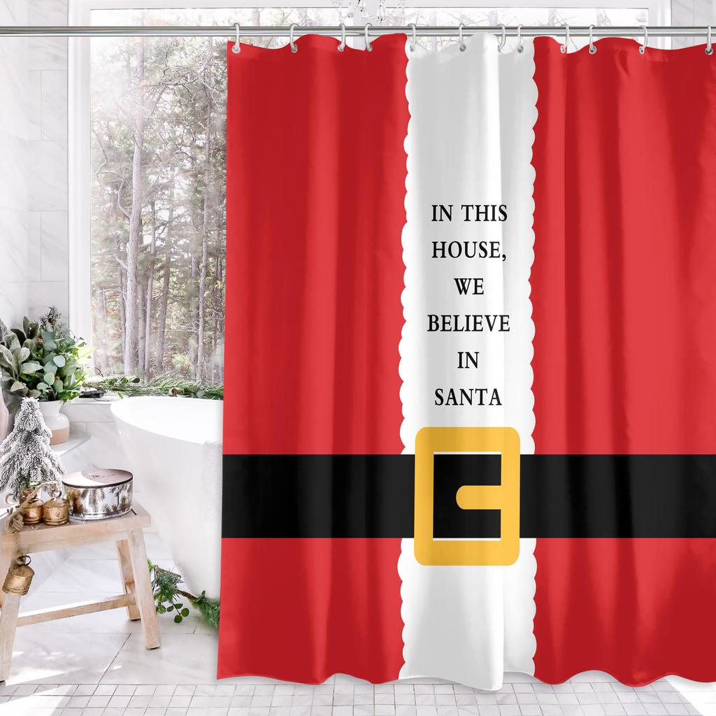 Christmas Santa Claus Shower Curtain Merry Christmas Shower Curtain Washable Fabric Shower Curtain Funny Winter Bathroom Decor