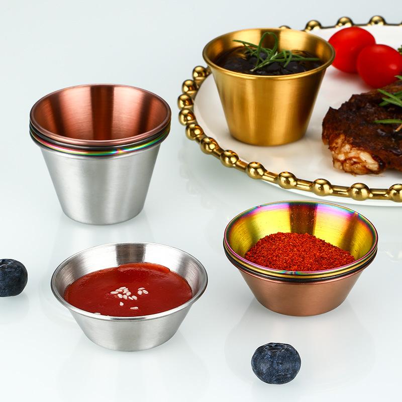 12Pcs Dipping Sauce Cups Stainless Steel Ramekins Metal Condiment Cups Stackable for Sushi, Wings, Charcuterie & Dips Reusable for Portion Control