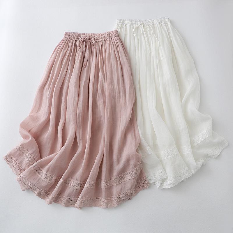 Gonna Leggera Morbida Estiva da Donna Vita Alta Monocolore Casual con Laccetti e Volant Elegante