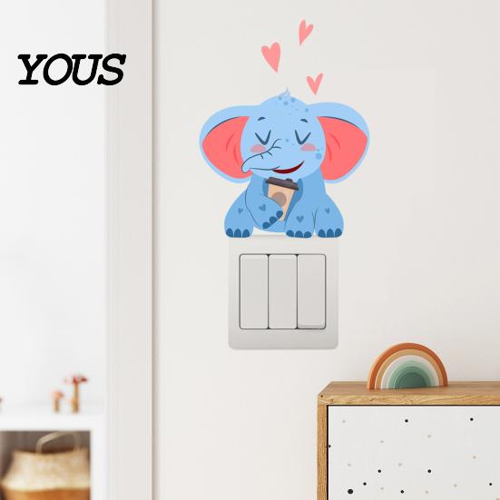 Protective Socket Panels for Toddlers Cute Elephant Switch Sticker, Decorative PVC Waterproof Light Decal, Cover Sunproof Window Glass Stickers