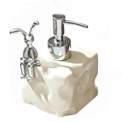 Shampoo Dispenser Bottle Ceramic Large Capacity Home Decoration with Pump for Bathroom Small White