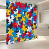 Colorful Jigsaw Puzzle Shower Curtain – Vibrant Playful Bath Decor Red Yellow Blue Black 70x70in Includes Hooks