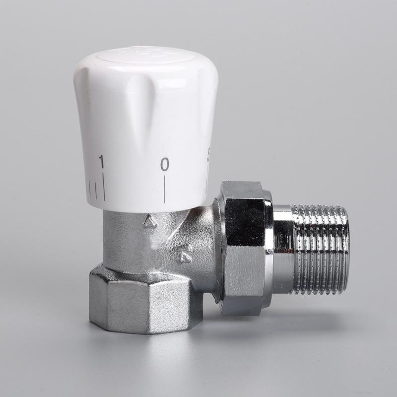 All-Copper Right-Angle Thermostatic Valve for Household Radiators, with 4/6 Points, 1-Inch Threads, and Manual Temperature Control