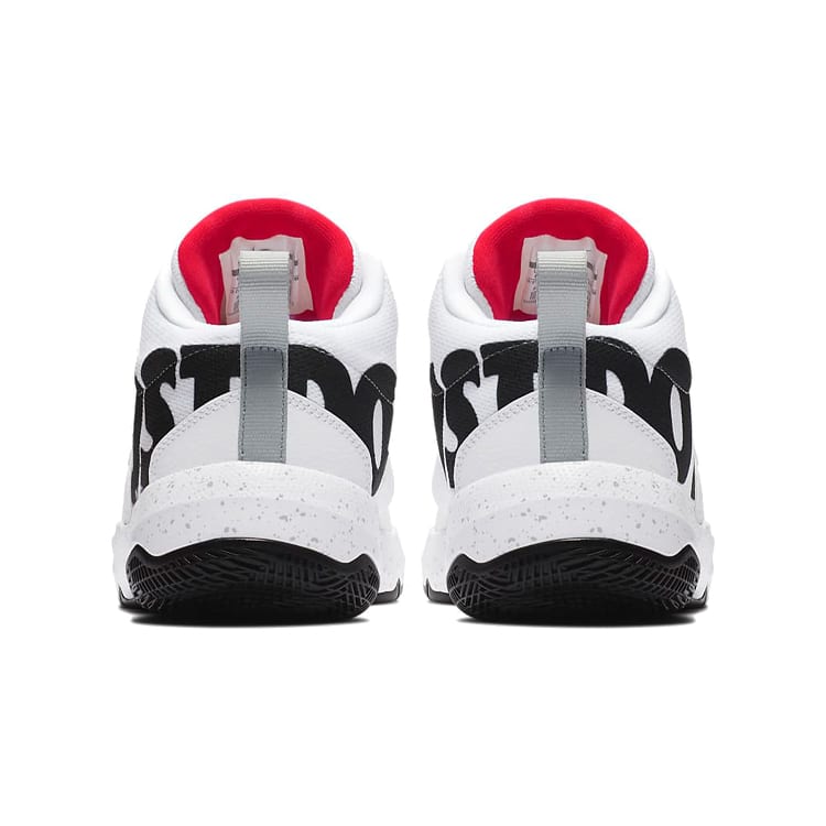 Nike Team Hustle D 8 JDI Fabric Slip Resistant Cushioning Abrasion Resistant Mid Top Basketball Shoes White Black Red AQ9977-100