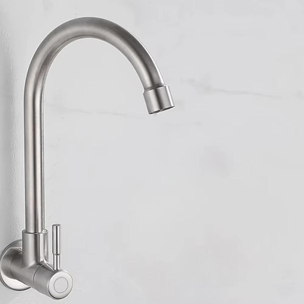 Kitchen Faucet Stainless Steel Wall Mounted Single Cold Water Faucet Lower Curve Faucet Wall Sink Water Tap Premium Quality