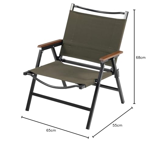 BUNDOK Low Style Chair, Dark Olive, BD-115DO, with Folding Cotton Armrests