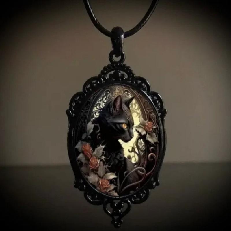 Pendant Steampunk Cat Velvet Bag Victoria Charm Rose Necklace