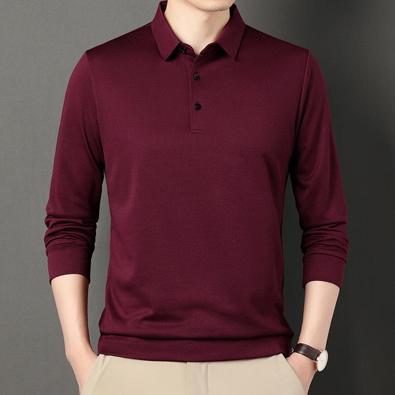 Tricou cu mâneci lungi, primăvară și toamnă, New Daddy, top largi, bărbați de vârstă mijlocie, cu rever, ocazional, de culoare uni.