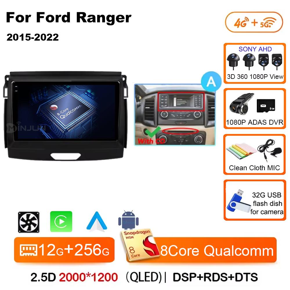 Android 14 Car Radio Stereo Screen For Ford Ranger 2015 2016 2017 2018 2019-2022 Qualcomm Multimedia Carplay Autoradio Head unit