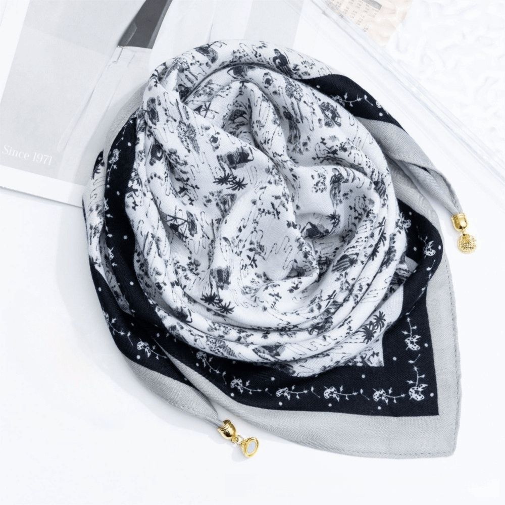 Magnetic Buckle Cotton Square Scarf Soft Cotton Hijab Wraps Fashion Headwear Soft Shawl  Girl Women